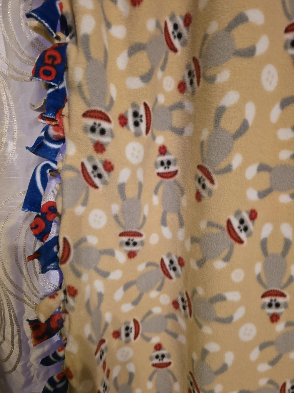 Cozy Sock Monkey Fleece Throw Blanket - Beige